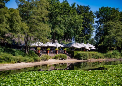 Terras aan het water in natuur Rust Wat
