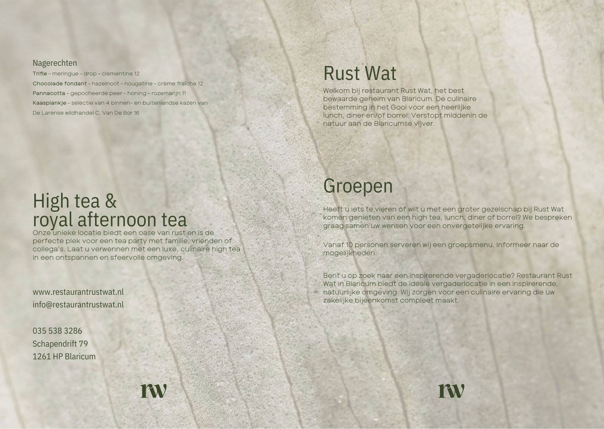 Dessertkaart nagerechten Rust Wat